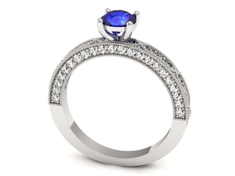 Pierścionek z szafirem i brylantami białe złoto - p16346bszc — zdjęcie 3