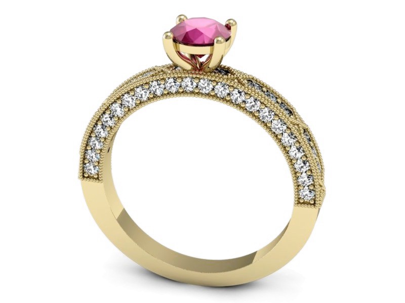 Złoty pierścionek z rubinem i brylantami - p16346zr — zdjęcie 3