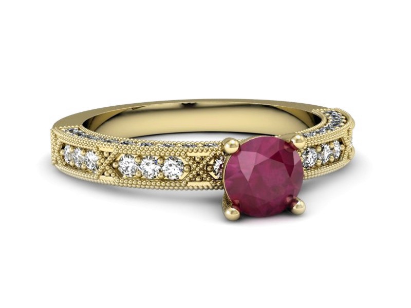 Złoty pierścionek z rubinem i brylantami - p16346zr — zdjęcie 2