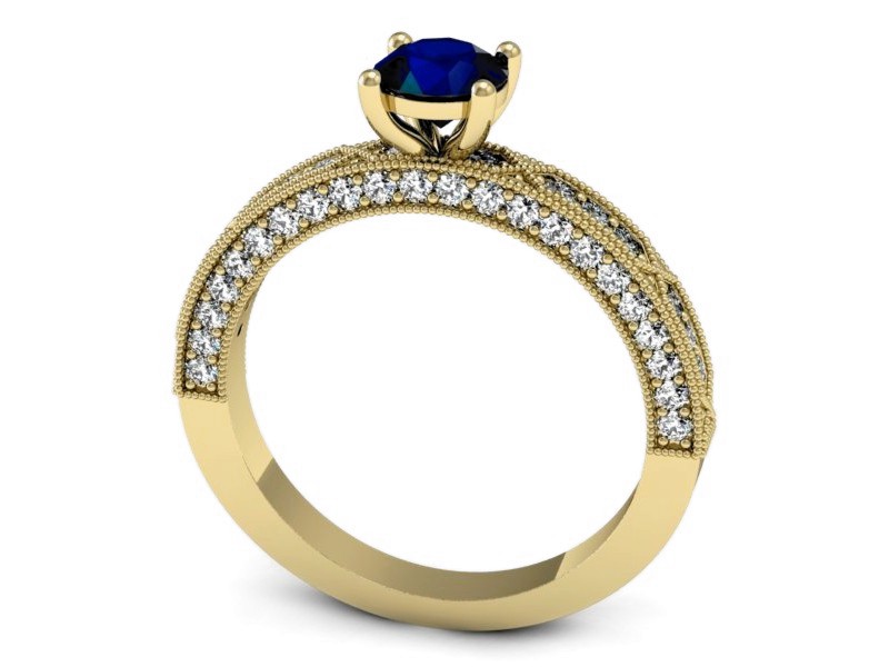Złoty pierścionek z szafirem i brylantami - p16346zsz — zdjęcie 3
