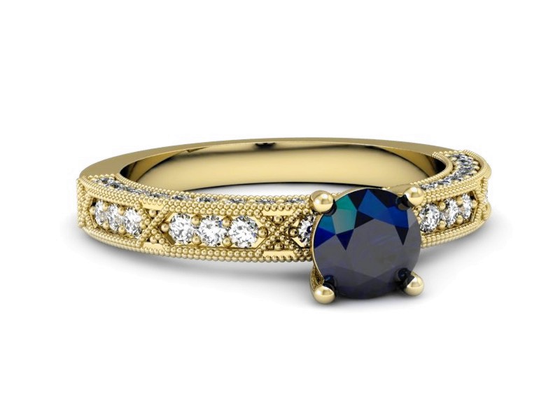 Złoty pierścionek z szafirem i brylantami - p16346zsz — zdjęcie 2