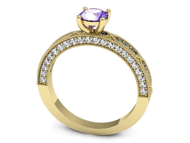 Pierścionek z tanzanitem i brylantami żółte złoto - p16346zt — zdjęcie 3