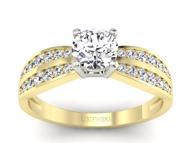 Złoty pierścionek z brylantami białe żółte złoto - p16355zb