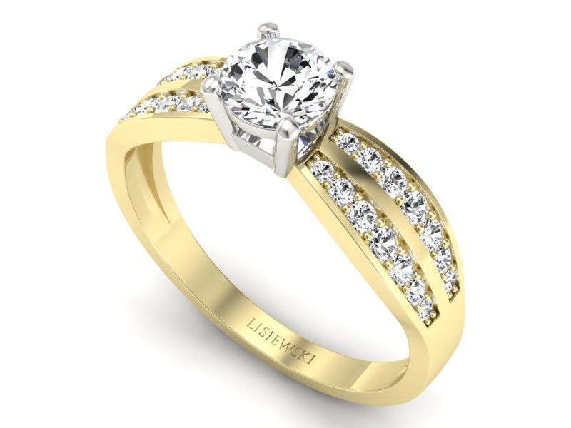 Złoty pierścionek z brylantami białe żółte złoto - p16355zb — zdjęcie 3