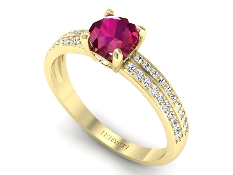 Pierścionek z rubinem i brylantami żółte złoto - p16356zr — zdjęcie 3