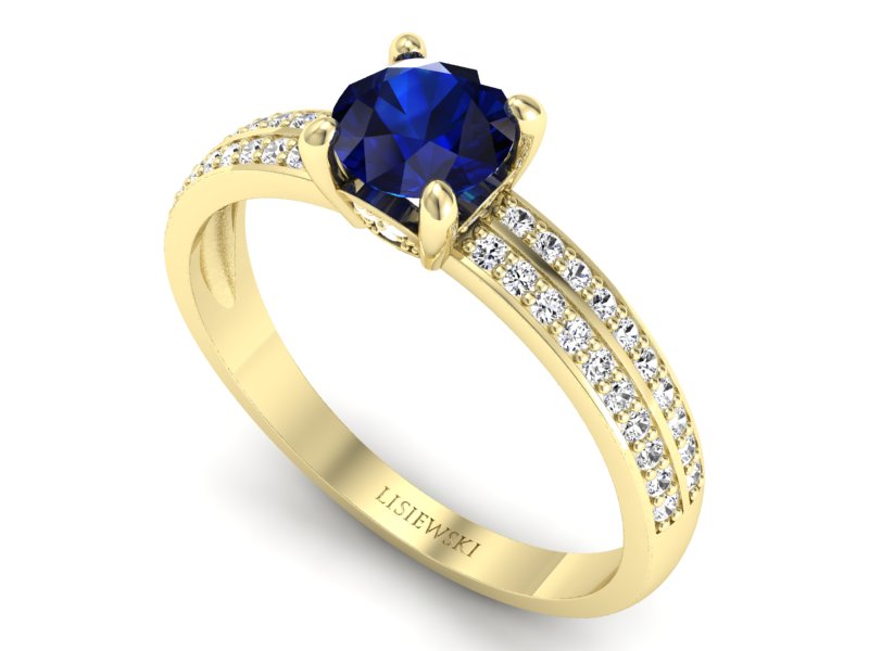 Złoty pierścionek z szafirem i brylantami - p16356zsz — zdjęcie 3