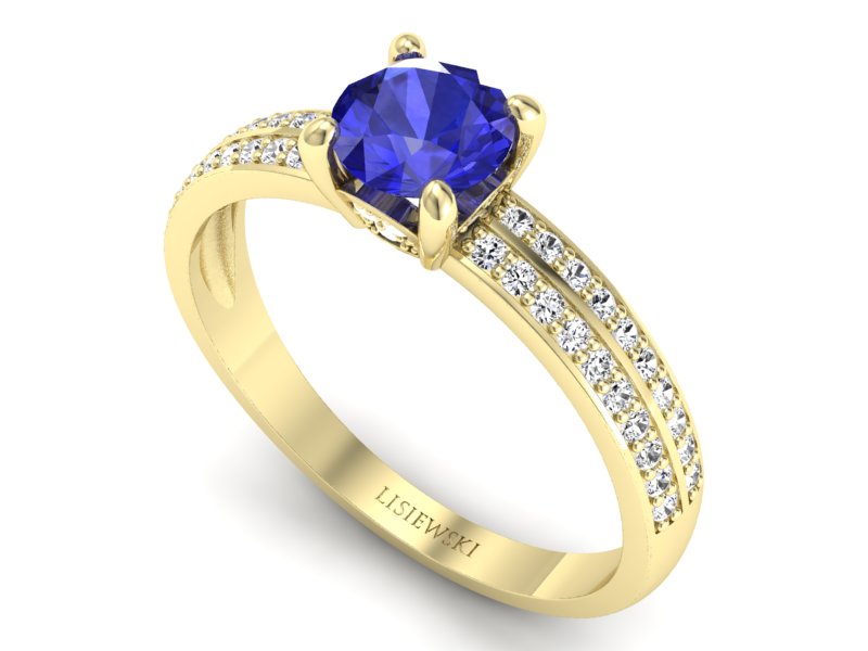 Złoty pierścionek z szafirem i brylantami - p16356zszc — zdjęcie 3