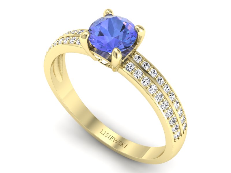 Pierścionek żółte złoto z tanzanitem i brylantami - p16356zt — zdjęcie 3