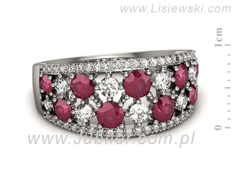 Złoty pierścionek z rubinami i brylantami - p16360br — zdjęcie 2