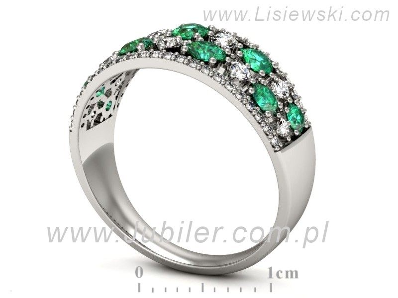 Złoty pierścionek ze szmaragdami z brylantami - p16360bsm — zdjęcie 3
