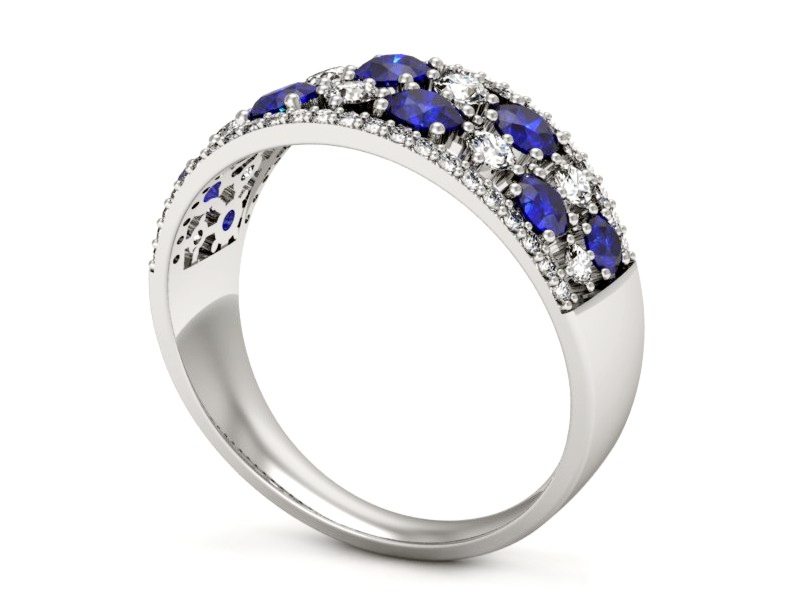 Złoty pierścionek z szafirami z brylantami - p16360bszc — zdjęcie 3