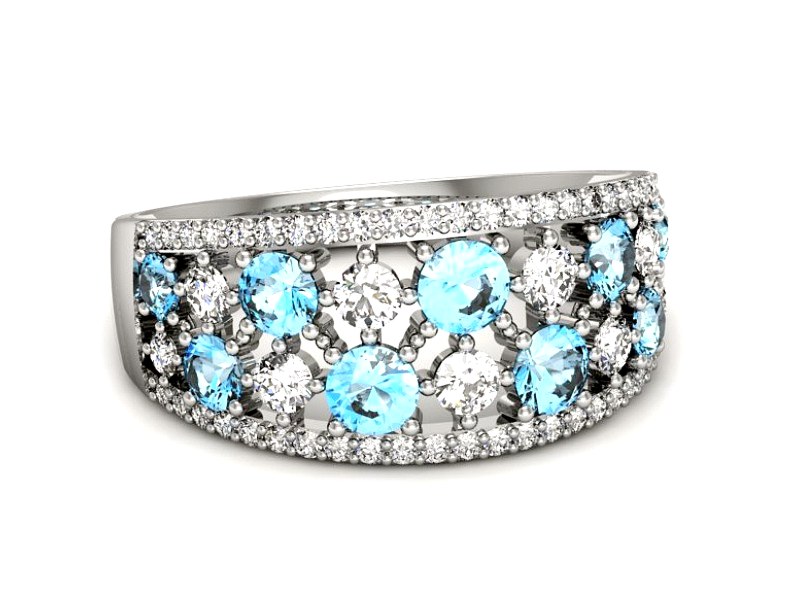 Pierścionek białe złoto z topazami i brylantami - p16360btp — zdjęcie 2