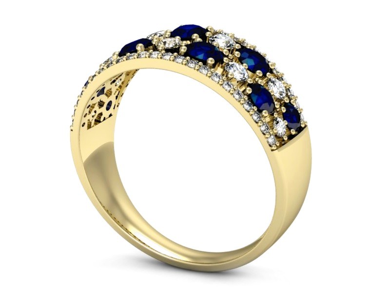 Złoty pierścionek z szafirem i brylantami - p16360zsz — zdjęcie 3