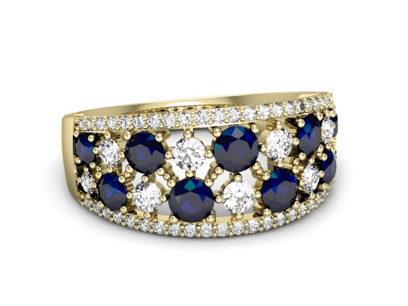 Złoty pierścionek z szafirem i brylantami - p16360zsz — zdjęcie 2