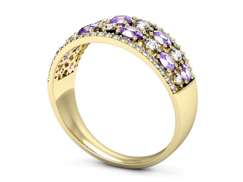 Złoty pierścionek z tanzanitami i brylantami - p16360zt — zdjęcie 3