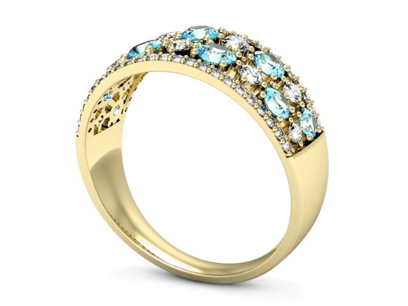 Pierścionek żółte złoto z topazami i brylantami - p16360ztp — zdjęcie 3