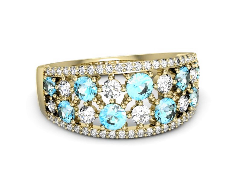 Pierścionek żółte złoto z topazami i brylantami - p16360ztp — zdjęcie 2