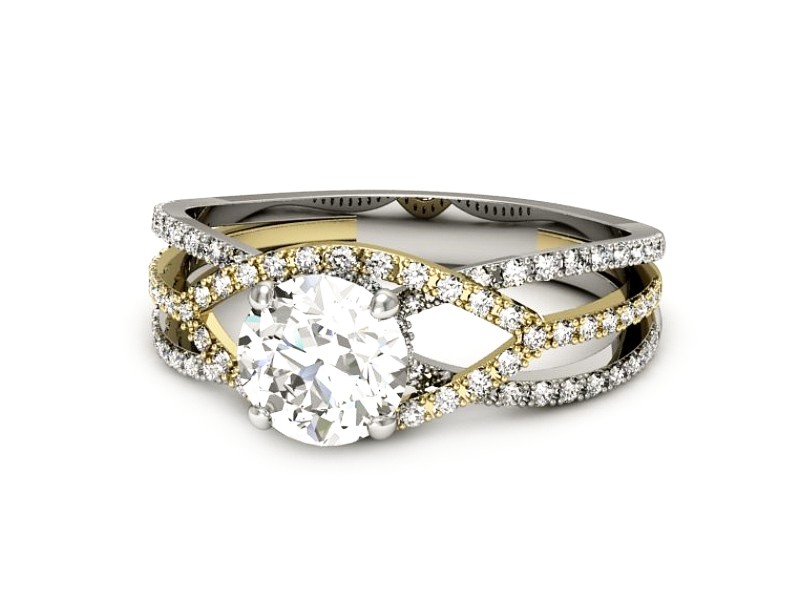 Pierścionek z brylantami białe żółte złoto - p16374zb — zdjęcie 2