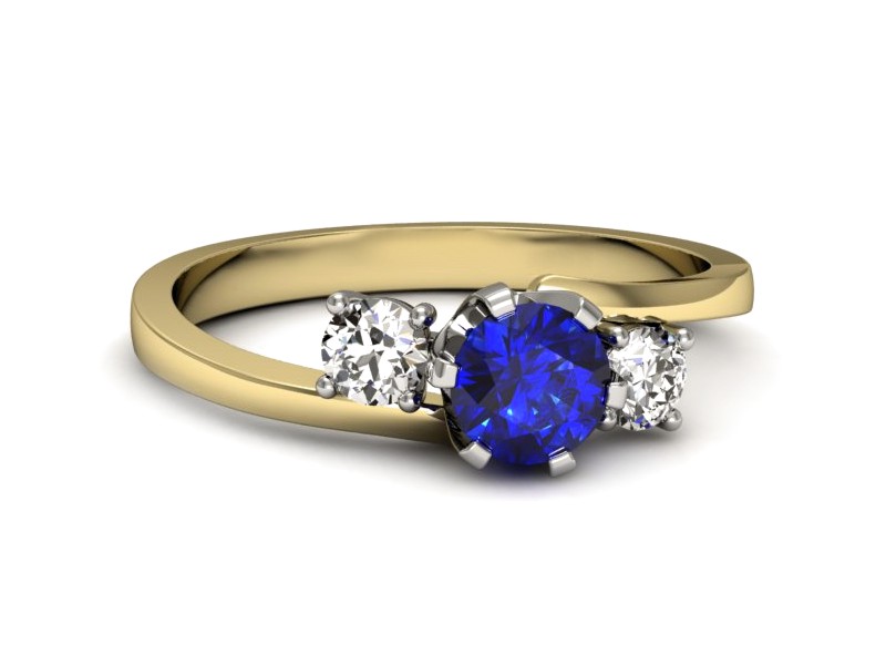 Pierścionek szafir i diament białe żółte złoto - p16375zbszc — zdjęcie 2