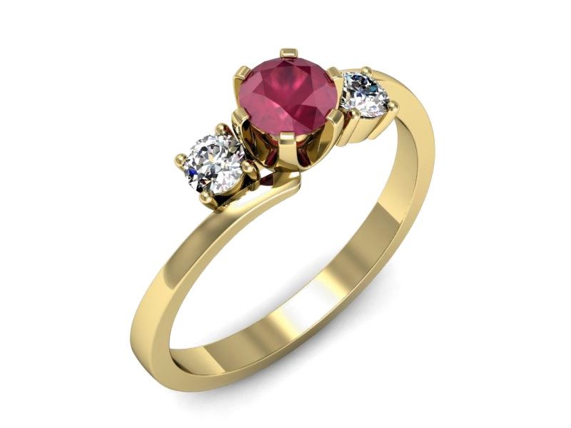 Złoty pierścionek z rubinem i brylantami złoto proba 585 - p16375zr