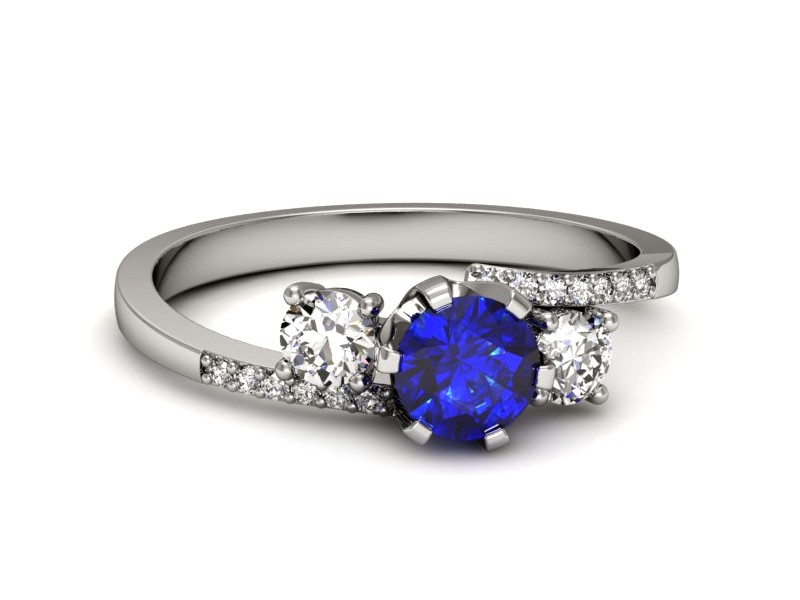Pierścionek z szafirem i brylantami białe złoto - p16376bszc — zdjęcie 2