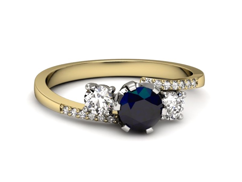 Złoty pierścionek z szafirem i brylantami - p16376zbsz — zdjęcie 2
