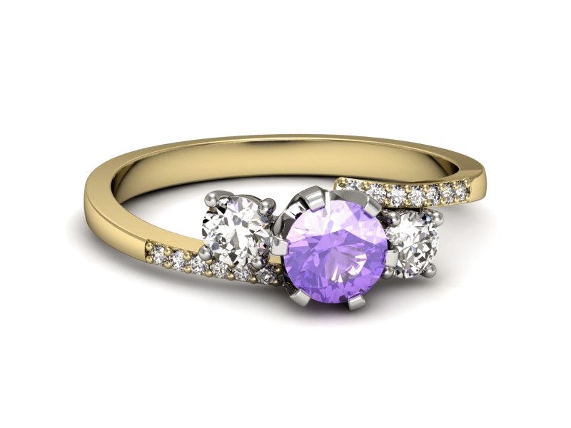 Pierścionek z tanzanitem i brylantem żółte złoto - p16376zbt — zdjęcie 2