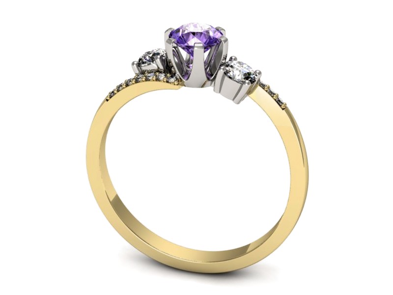 Pierścionek z tanzanitem i brylantem żółte złoto - p16376zbt — zdjęcie 3