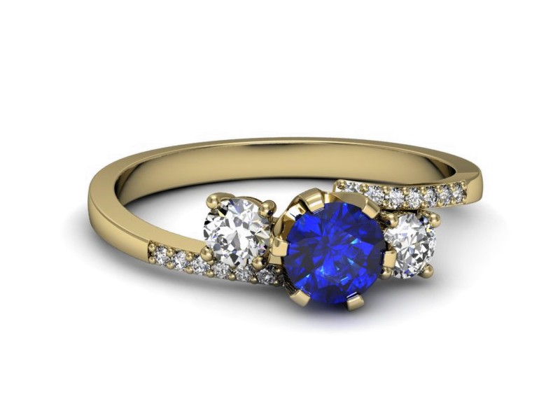 Złoty pierścionek z szafirem i brylantami - p16376zszc — zdjęcie 2