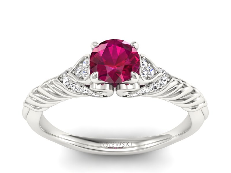 Pierścionek z rubinem i brylantami białe złoto - p16380br