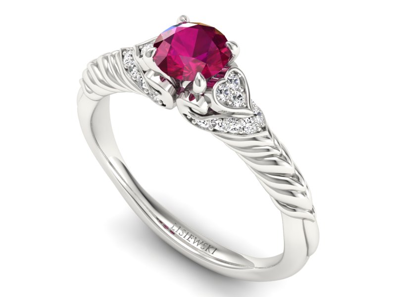 Pierścionek z rubinem i brylantami białe złoto - p16380br — zdjęcie 3