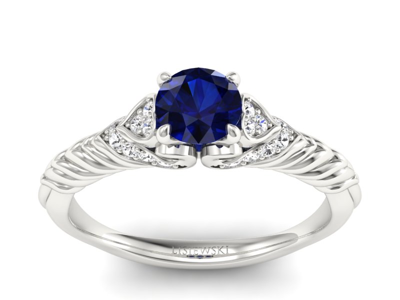 Pierścionek z szafirem i brylantami białe złoto - p16380bsz