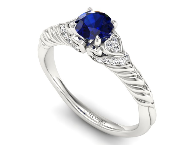 Pierścionek z szafirem i brylantami białe złoto - p16380bsz — zdjęcie 3