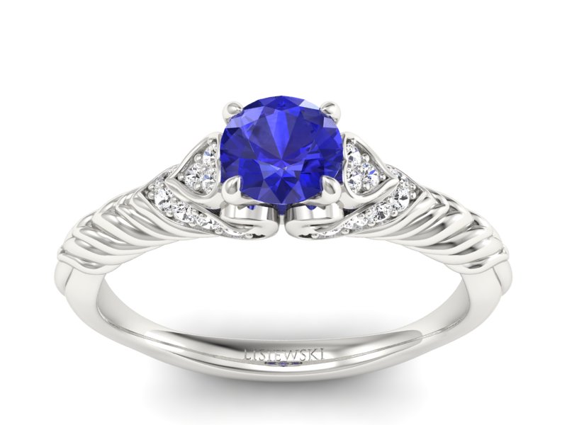 Pierścionek z szafirem i brylantami białe złoto - p16380bszc