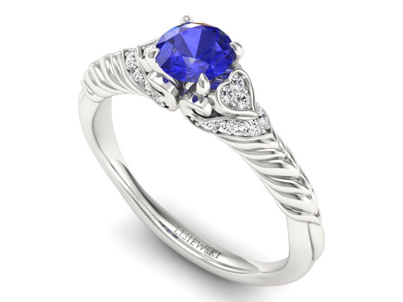 Pierścionek z szafirem i brylantami białe złoto - p16380bszc — zdjęcie 3