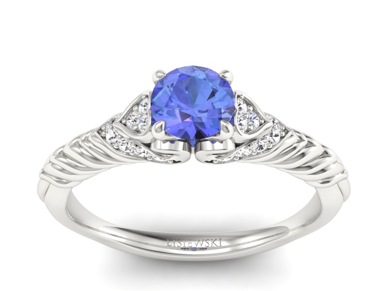 Pierścionek z tanzanitem białe złoto i brylantami - p16380bt