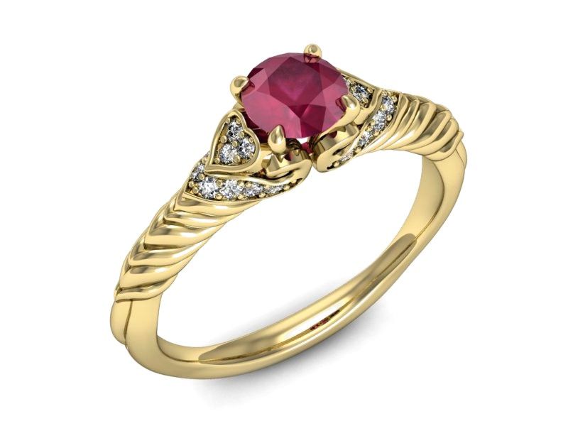 Złoty pierścionek z rubinem i brylantami złoto proba 585 - p16380zr