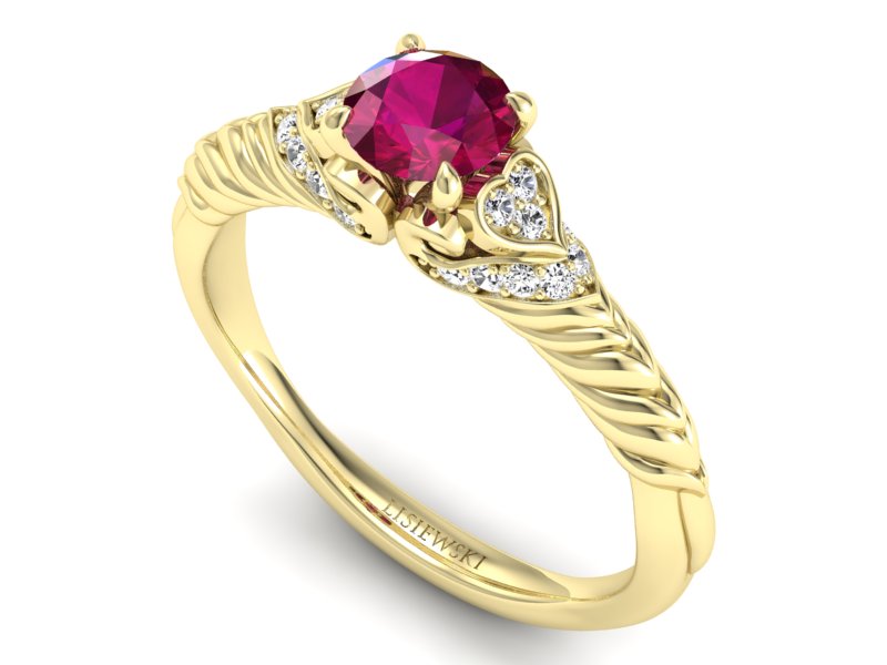 Złoty pierścionek z rubinem i brylantami - p16380zr — zdjęcie 3