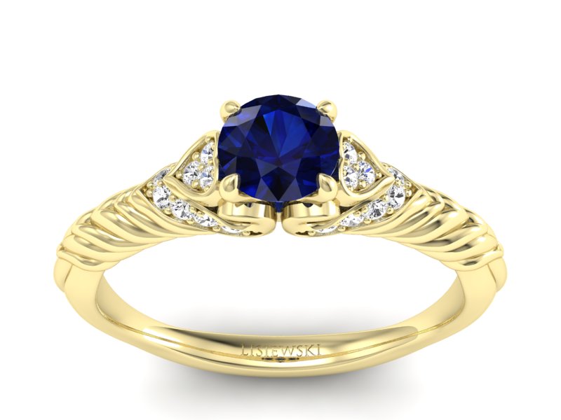 Złoty pierścionek z szafirem i brylantami - p16380zsz
