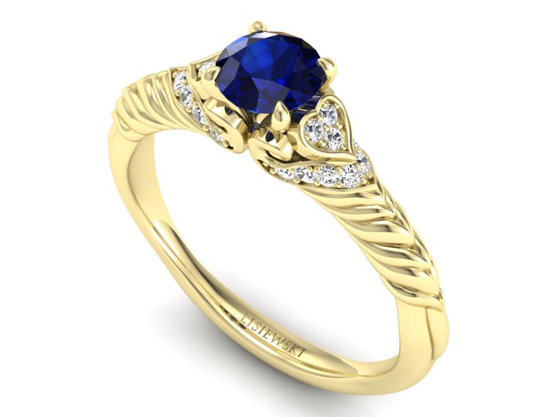 Złoty pierścionek z szafirem i brylantami - p16380zsz — zdjęcie 3