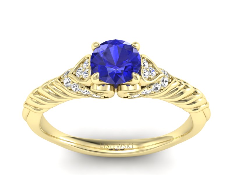 Złoty pierścionek z szafirem i diamentami - p16380zszc