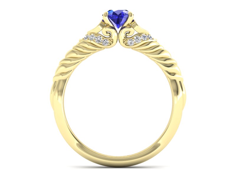 Złoty pierścionek z szafirem i diamentami - p16380zszc — zdjęcie 2