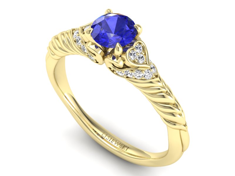 Złoty pierścionek z szafirem i diamentami - p16380zszc — zdjęcie 3