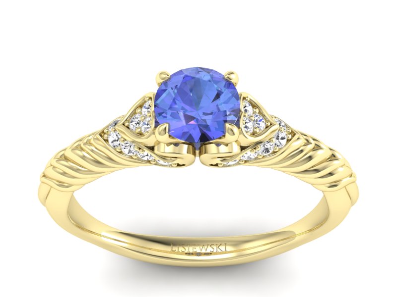 Pierścionek z tanzanitem i brylantami żółte złoto - p16380zt