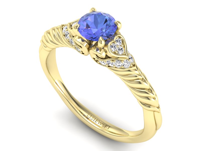 Pierścionek z tanzanitem i brylantami żółte złoto - p16380zt — zdjęcie 3