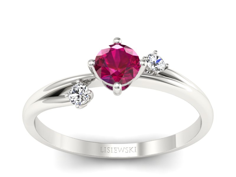 Pierścionek z rubinem i brylantami białe złoto - p16385br