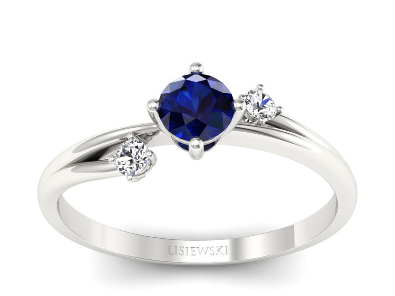 Pierścionek z szafirem i brylantami białe złoto - p16385bsz