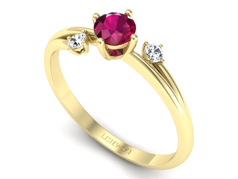 Złoty pierścionek z rubinem i brylantami - p16385zr — zdjęcie 3