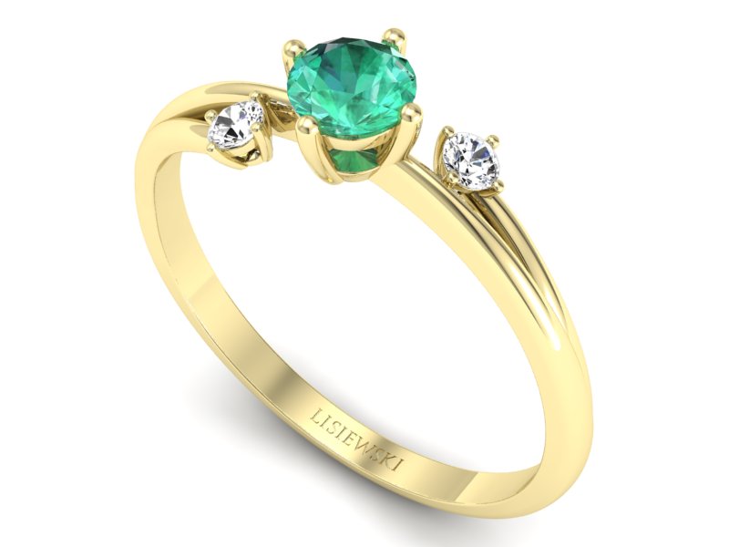 Złoty pierścionek ze szmaragdem i brylantami - p16385zsm — zdjęcie 3