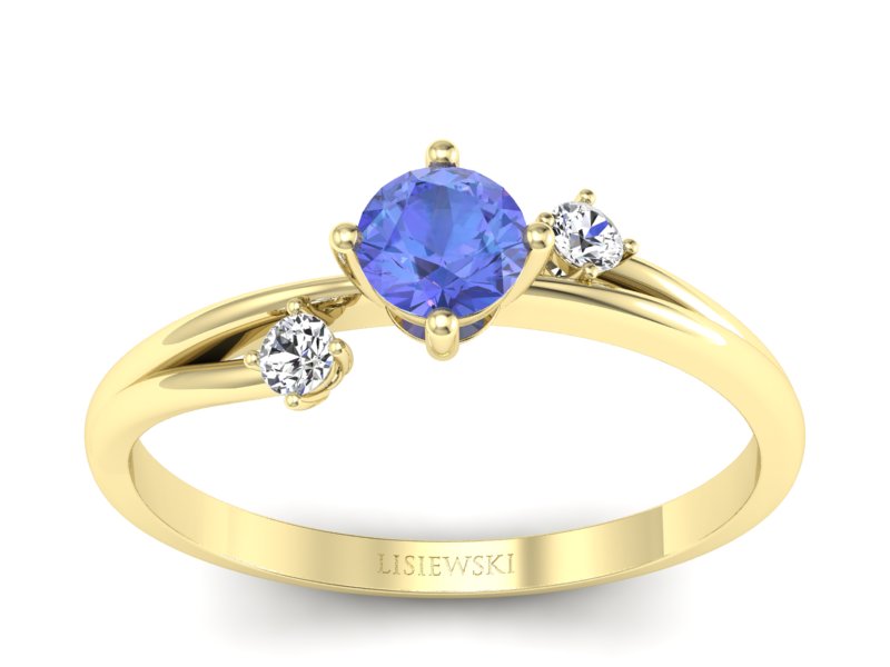 Pierścionek z tanzanitem i brylantami żółte złoto - p16385zt